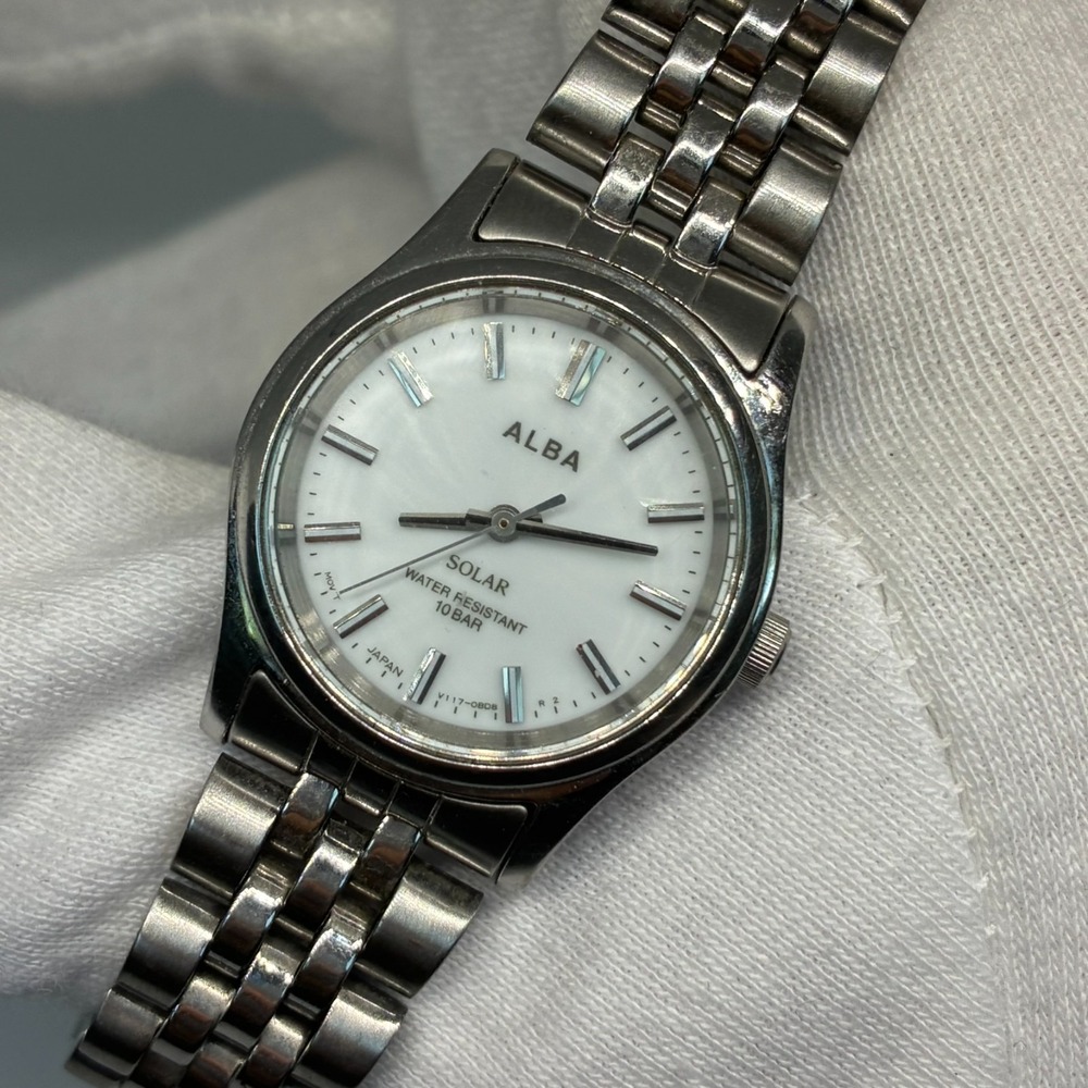 SEIKO ALBA Solar V117-0APO White Dial 10 Bar Water Resistant Ladies Watch